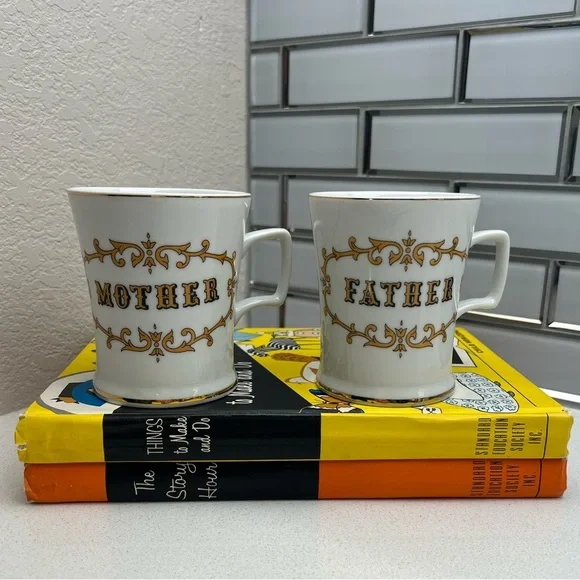 Vintage Mother Father Mugs Cups Porcelain - Picture 3 of 12